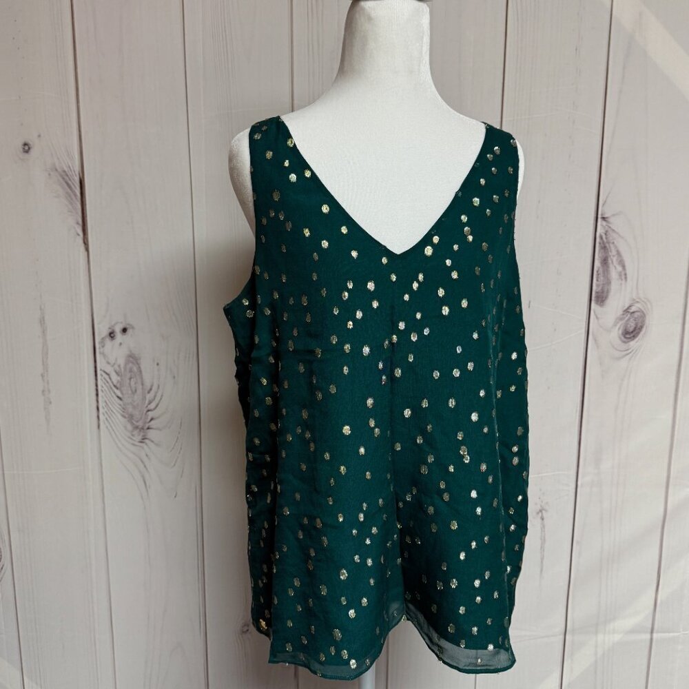 Lilly Pulitzer Florin Silk Tank Top Women’s M Spruce Green Gold Dot EUC